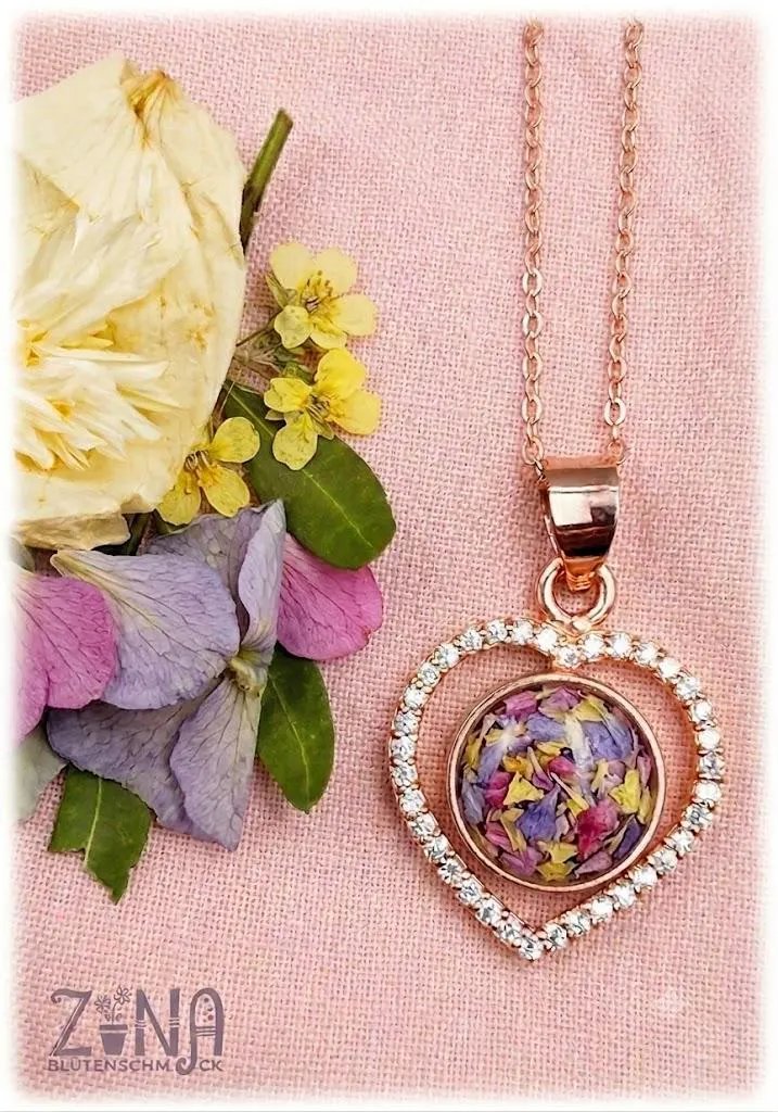 925 Rose Herzanhänger Lina aus deinen eigenen Brautstrauß-Blüten | Personalisierter Schmuck zur Hochzeit | Andenken an deine Hochzeit