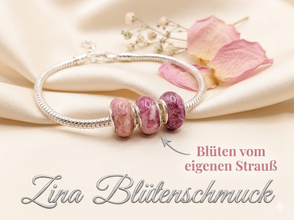 Sterlingsilber-Armband mit 3 Perlen gefüllt mit Blüten vom eigenen Brautstrauß